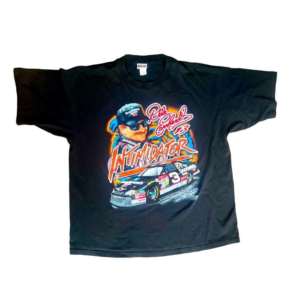 Vintage 90s Dale Earnhardt Black  T-Shirt RARE #3 NASCAR Double Sided SZ-XXL